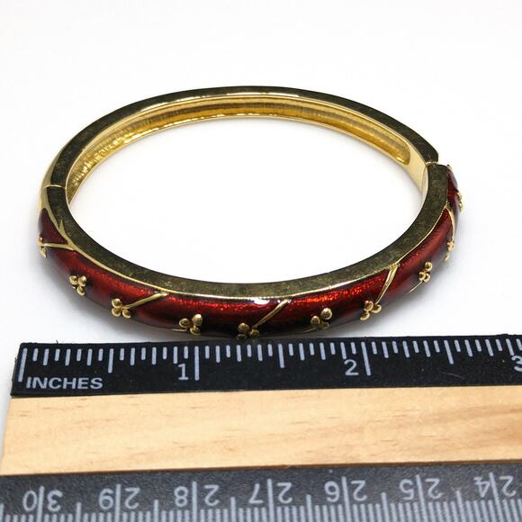 Napier Red Enamel Gold Plated Hinged Bracelet, Metallic Red Enamel, 1990s - Picture 8 of 10